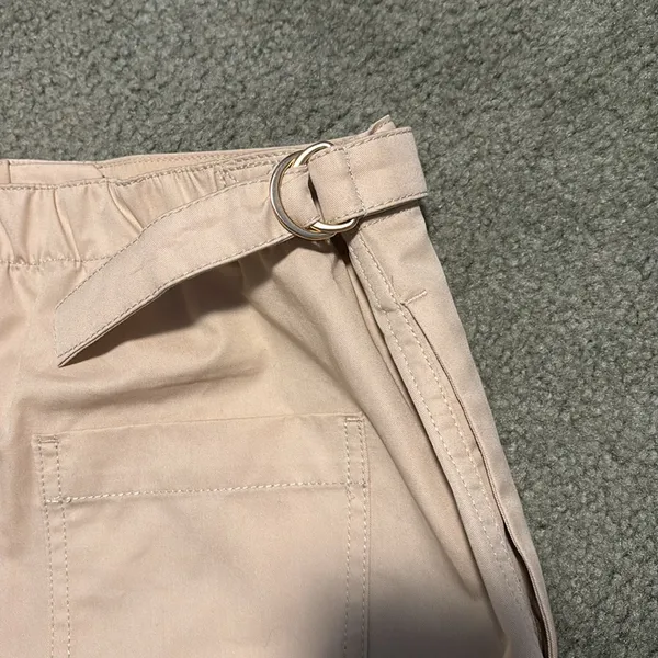 Zara beige hi waist adjustable flat front Shorts - Image 8