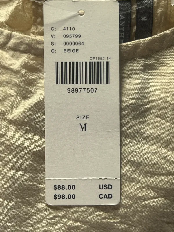 Anthropologie Della Pleated Waist Shell Top Retails $88 Size M Beige - Image 5