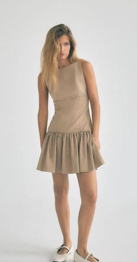 Zara dress mini sleeveless pleated skirt bodycon casual bow corset inspired - Image 13