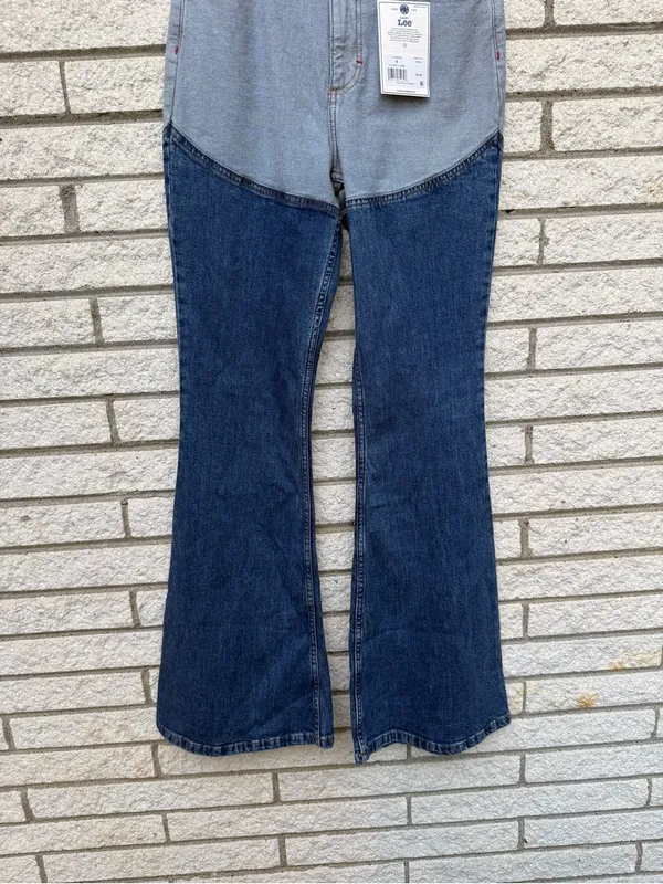 Lee Two-Tone High-Rise Flare Jeans — Light Blue & Dark Blue - Image 2