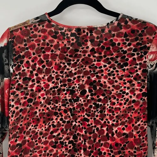 LR Women's Boho Artsy‎ Knit Top L Silk Black Red Floral Baroque Y2K Long Sleeve - Image 7