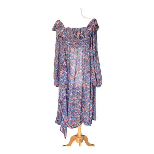 For Love & Lemons Brittany Floral Midi Dress Smocked Ruffle Medium NWT Romantic - Image 3