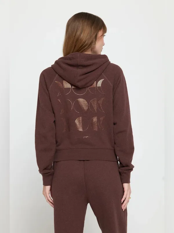Spiritual Gangster Hallie Phases Cropped Hoodie Moon Graphic Brown Medium - Image 2