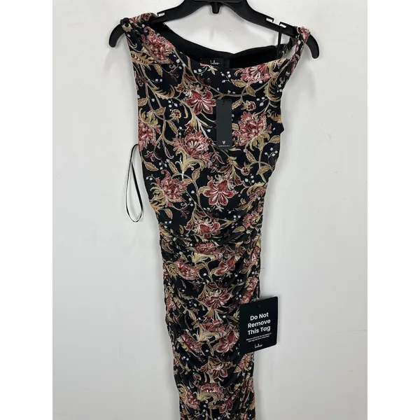 Lulus Mizela Black Floral Mesh One-Shoulder Midi Dress Party Stretchy Small NWT - Image 7