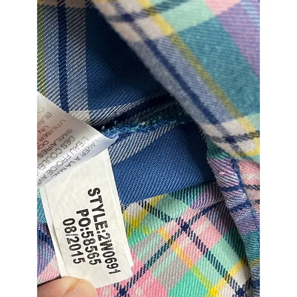 Vineyard Vines Plaid Popover Shirt Blue Pink Green Button Front Long Sleeve SZ 6 - Image 7
