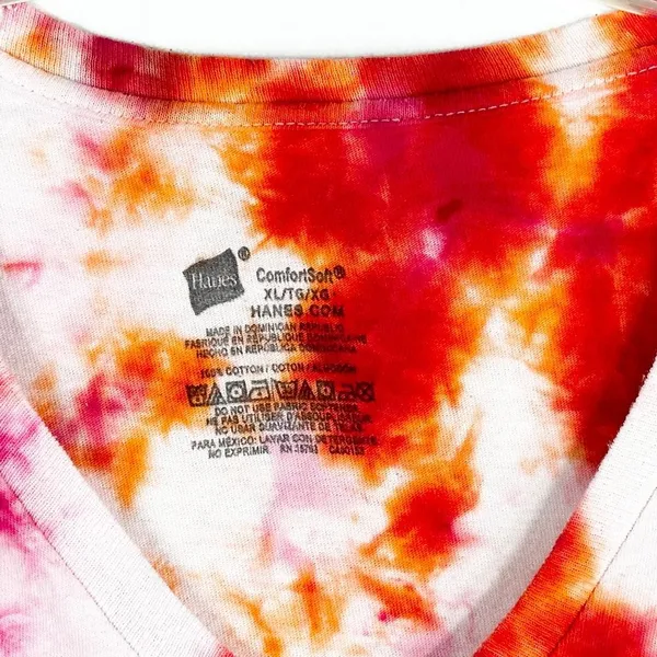 Hanes Size XL Top Something Bright Tie Dye Handmade Pink White Tee V Neck 203‎ - Image 9