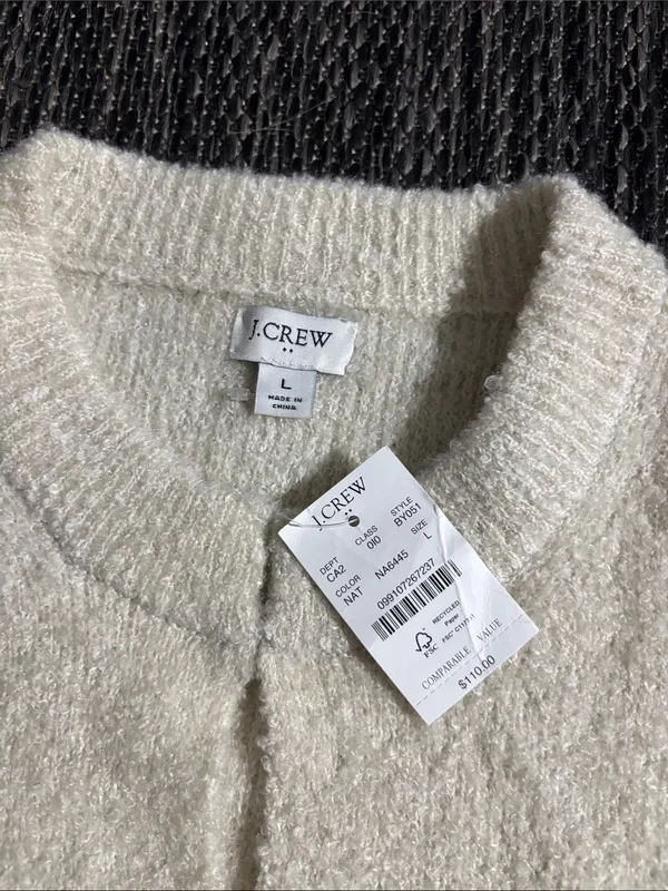 J. Crew Bouclé Lady Cardigan Sweater Wool Alpaca Blend Textured Cream Size Large - Image 3