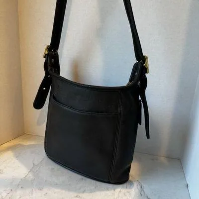 Vintage 90's COACH 9816 Legacy Slim Black Glove Leather Bucket Bag - Broken Zip - Image 2