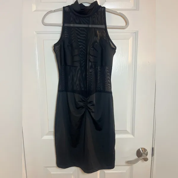Women's Sheer Mesh Bodycon Mini Dress Mock Neck Sleeveless Size‎ Large - Image 3