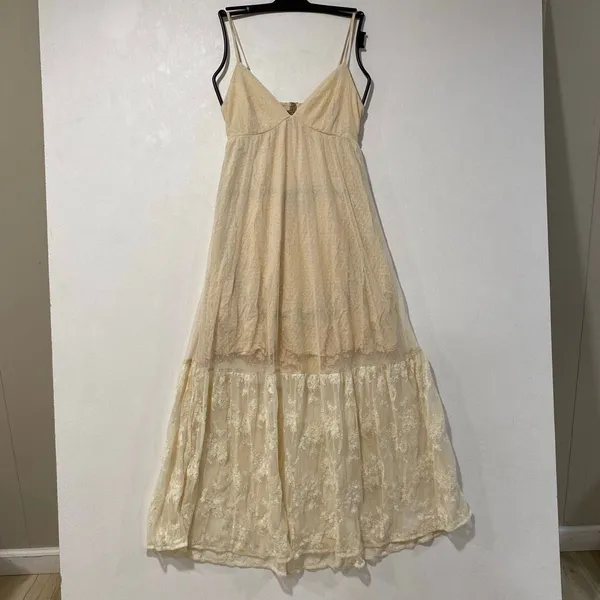 Abercrombie & Fitch Lace Maxi Dress S Cream Cottagecore Fairy Boho - Image 3