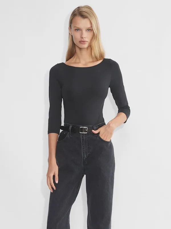 Aritzia Contour Ohara Bodysuit Black Boat Neck Size Small - Image 2