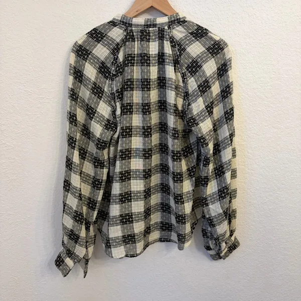 Anthropologie Pilcro Puff Sleeve Button Top M Gingham Plaid Wool Blend Cottage - Image 9