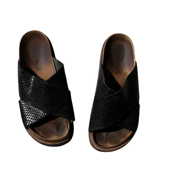 Free People Women's Black Snake Print Slide Sandals Size 8 - Image 3