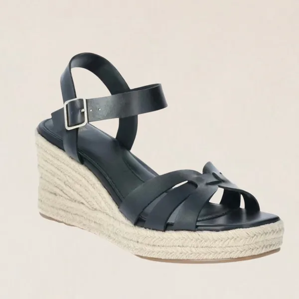 Time and Tru Womens Black Espadrille‎ Wedge Sandals Platform Buckle Strap Size 9 - Image 2