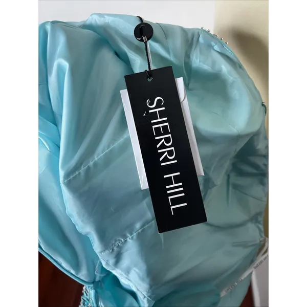 New‎ Sherri Hill Blue Beaded Sequined Strapless Mini Dress Sz 6 - Image 9