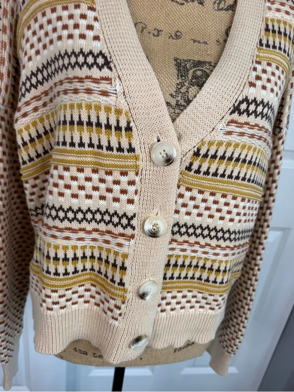 Blue Blush Sz M Fair Isle Geometric Button Front Cardigan 100% Cotton NWOT - Image 3