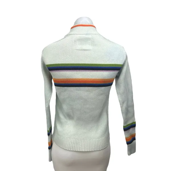 Free People Lyon White Multicolor Striped Turtleneck Long Sleeve Sweater Top XS - Image 2