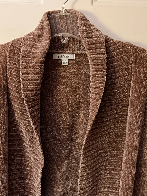 Orvis Brown Chenille Open-Front Shawl Cardigan - Image 3