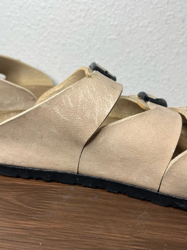 Birkenstock Birkis Tan Three Strap Slip On Florida Sandals Women’s 8 Men’s 6 - Image 8