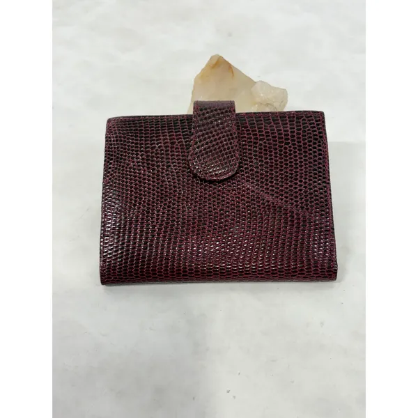 Lederer Italy Vintage Burgundy Lizard Embossed Leather Photo Card Holder‎ Wallet - Image 2