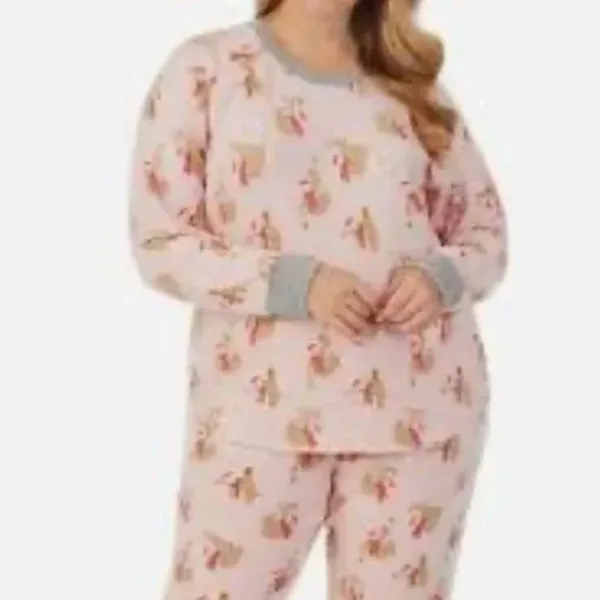 Cuddl Duds Pink Soft Long Sleeve Top with Christmas Holiday Sloth Print - Image 4
