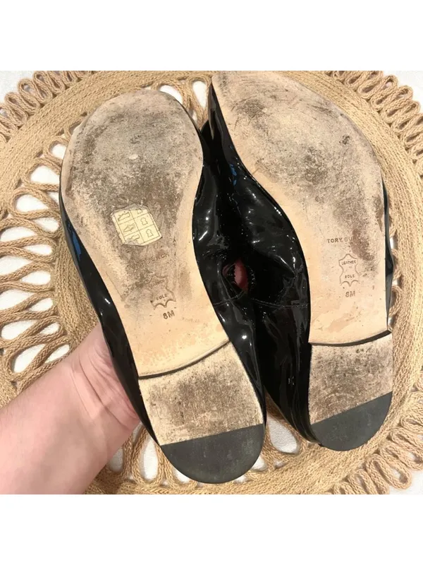 Tory Burch Floral Applique Patent Leather Ballet Flats Size 8 Black - Image 9