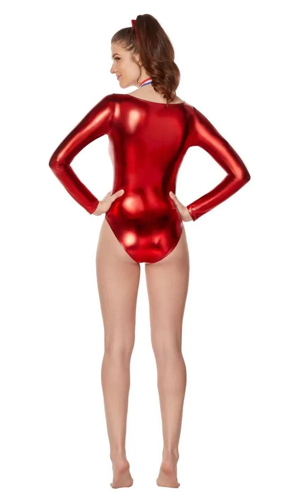 Spirit Halloween Red Metallic Gymnastics Bodysuit - Image 2