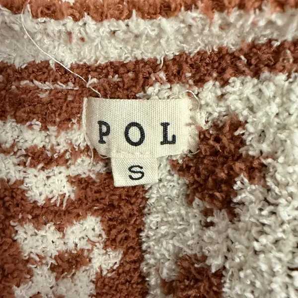 POL Clothing Patchwork Popcorn Knit Cardigan Rust Orange Cream Fringe Small - Image 6