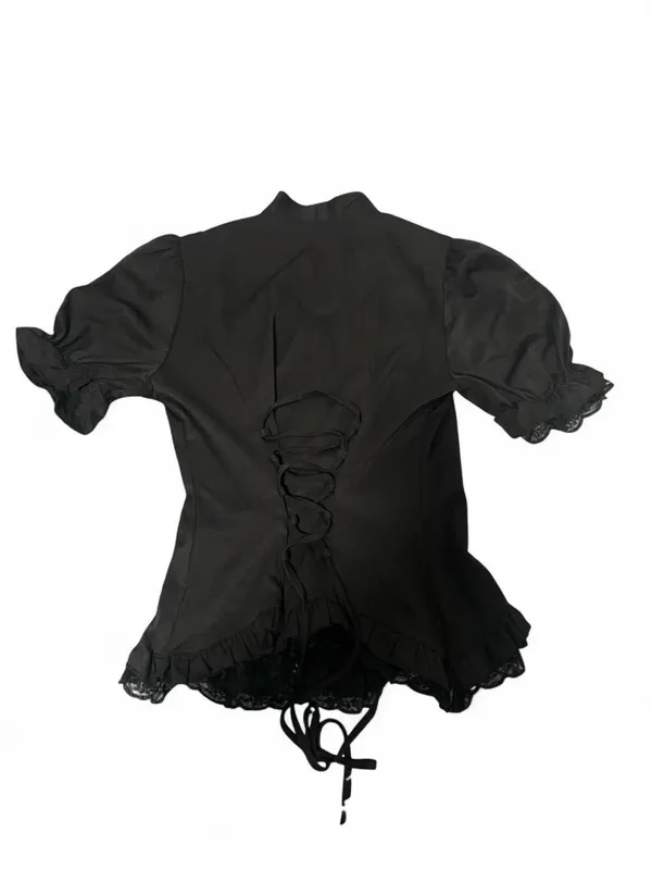 Black ruffle blouse with a lace up corset back - Image 4