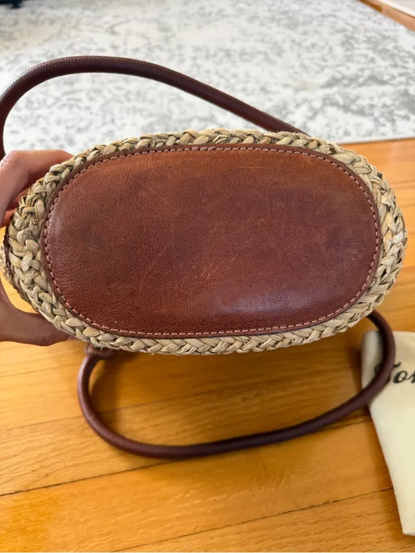 Tommy Bahama Natural Straw Tote with Brown Leather Trim and Beaded Accent - Image 9