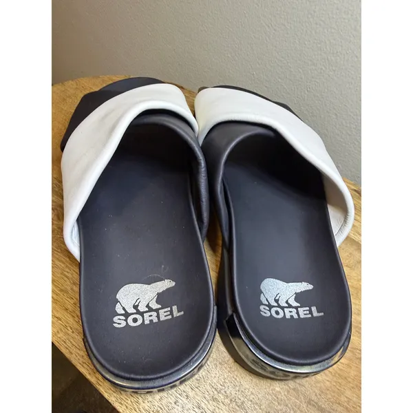 Sorel Roaming Crisscross Slide Sandal Black Leather Platform 10 - Image 2