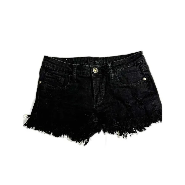 Machine Nouvelle Mode Black Denim Shorts Frayed Hems Size 28 USA Medium - Image 3