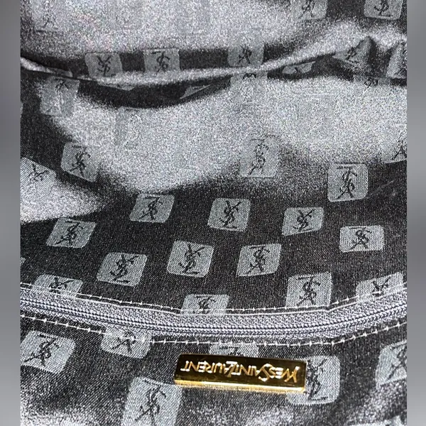 YVES SAINT LAURENT Vintage Leather-Trim Woven Boston Bag - Image 9