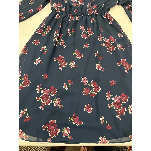 LOFT‎ Floral Midi Dress Ruffle Neck Tie Long Sleeve S - Image 4