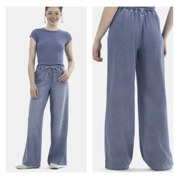No‎ Boundaries Mini Waistband Wide Leg Pants Women's XXL /20 Drawstring Med Wash - Image 2