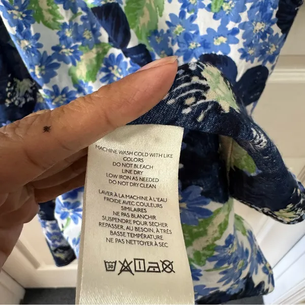 Free People Floral Mini Dress Blue Green Flowy‎ V Neck Size LG Moon Chaser - Image 9