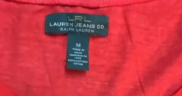 Lauren Jeans Co. Ralph Lauren Women's Red Henley Shirt with Crochet Shoulder Det - Image 3