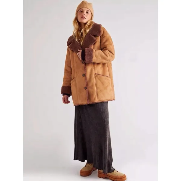 Free People Western Bohemian Retro 70s Faux Sherpa Suede Diogo Coat Size XL - Image 13