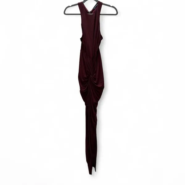 Hot & Delicious Solid Brown/Wine Ruched Maxi Dress Size Large Sexy Resort Beach - Image 2