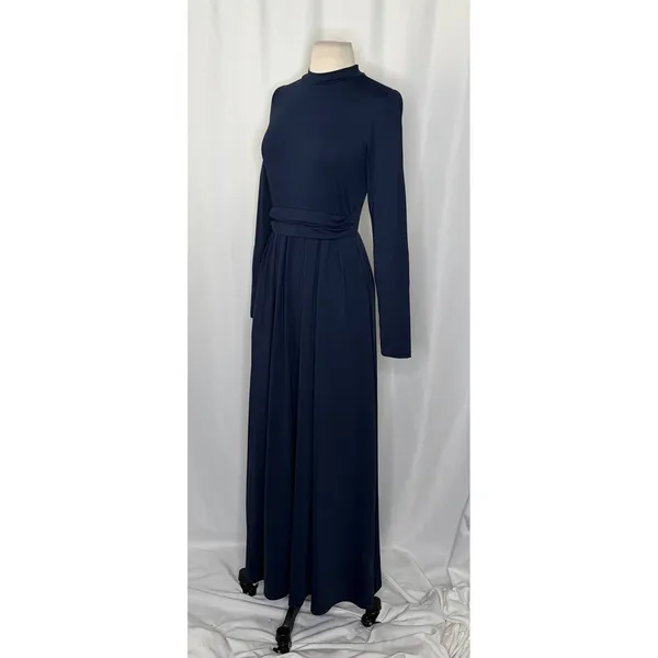 HALARA Navy Blue Mock Neck Long Sleeve Pocket Flare Maxi Casual Dress Knit XS - Image 6