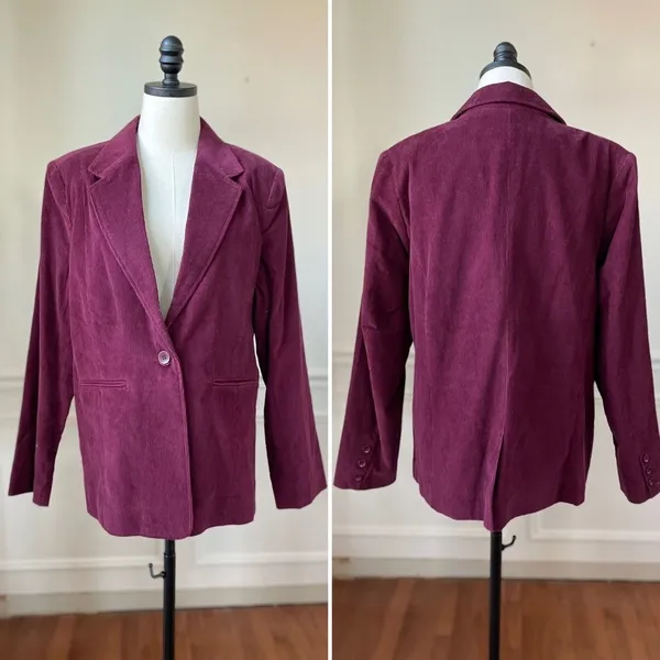 NWT QVC Denim & Co Merlot Burgundy Corduroy Blazer L - Image 2