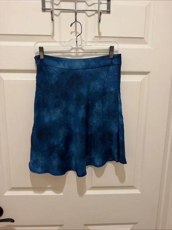 Free People Martine Blue Tie-Dye Flirty Mini Skirt with Front Slit Boho - Size 8 - Image 6