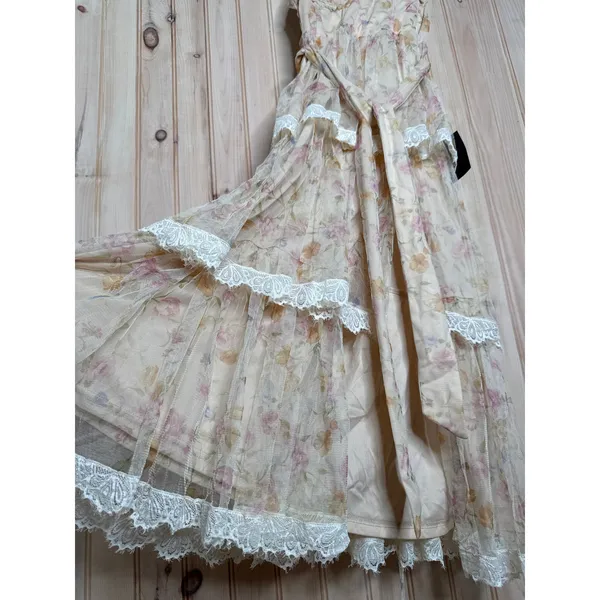 NWT Lulus Dolora Blush Floral Bustier Tiered Midi Dress Romantic Cottage Size S - Image 6