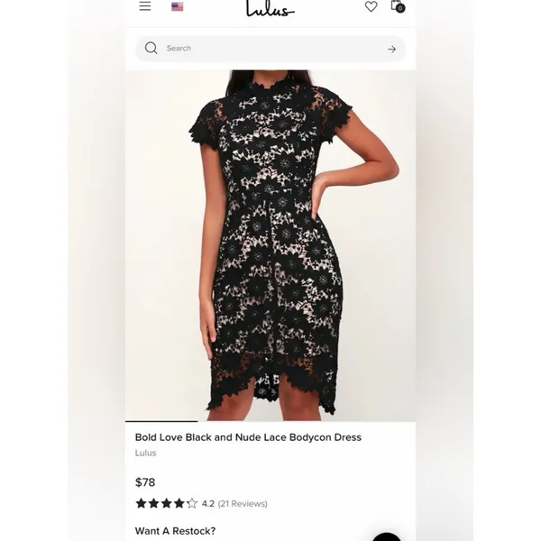 NWT Lulus Women’s Bold Love Black and Nude Lace Bodycon Midi Dress Size Small - Image 3
