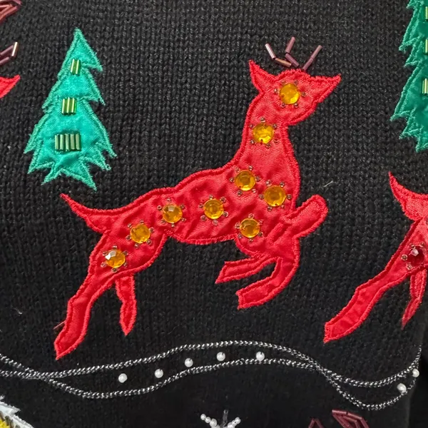 Vintage Santa Snowperson Beaded Christmas‎ Sweater 90s large - Image 4