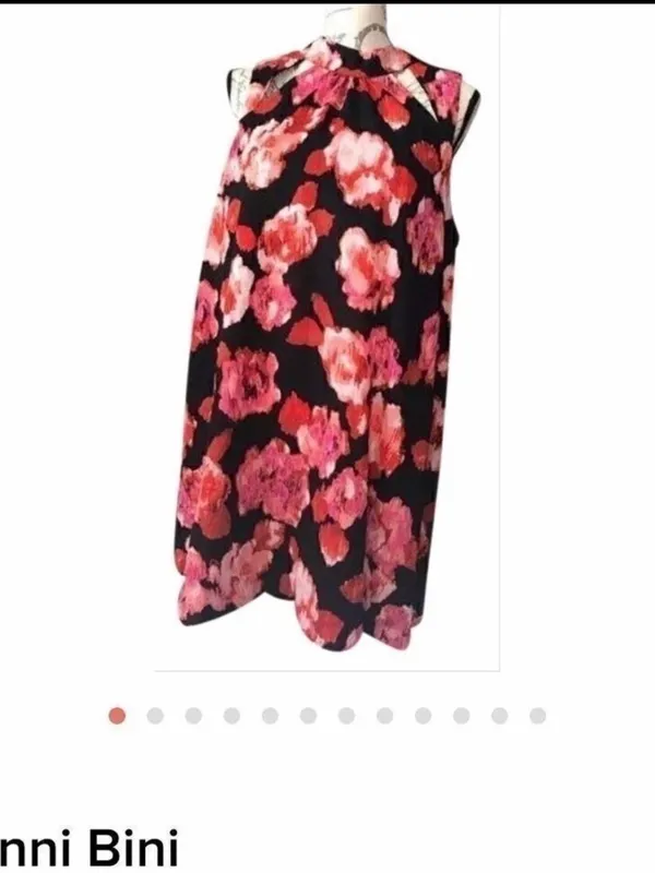 Gianni Bini Black One-Shoulder Halter Dress with Pink & Red Floral - Image 3