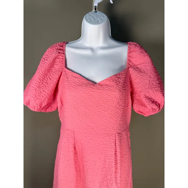 TCEC Tech Textured Pink Puff Sleeve Midi Dress Coquette Barbiecore M Wedding‎ Guest - Image 3