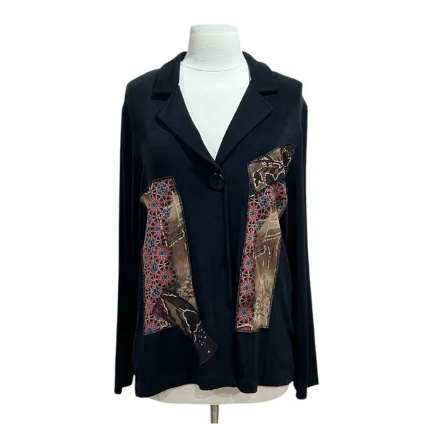 Picadilly Fashions Floral Patchwork Black Blazer Cardigan Size Medium - Image 3