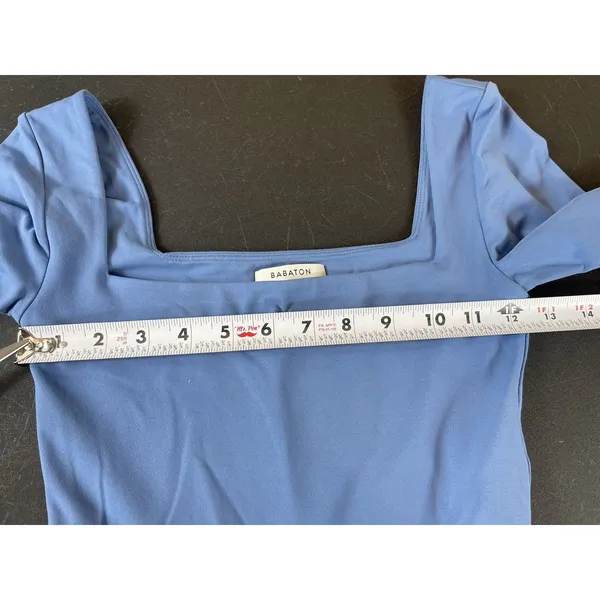 Babaton Aritzia Contour Bodysuit Blue Square Neck Long Sleeve Fitted S - Image 11