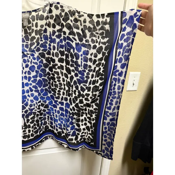 Chico's Travelers Blue Black Animal Print Sheer Kaftan Poncho Top Size 0 S - Image 6